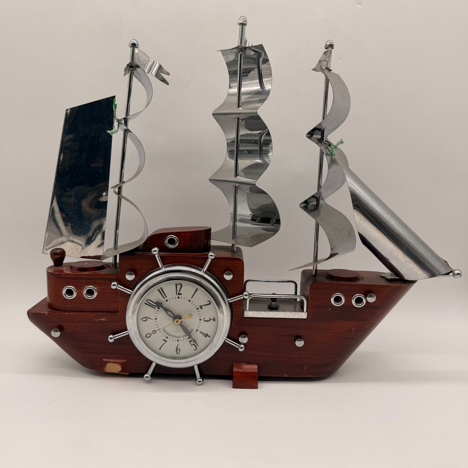 IMG_2441 Vintage Sessions-United Sailboat Clock Lamp Nautical Wood Decor USA - Image 1