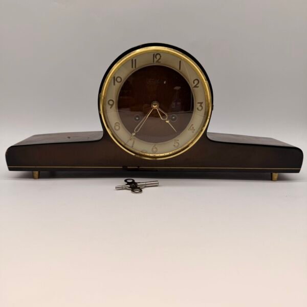 Vintage Forestville German Mantel Clock Wind Up Wooden Chime Clock Key