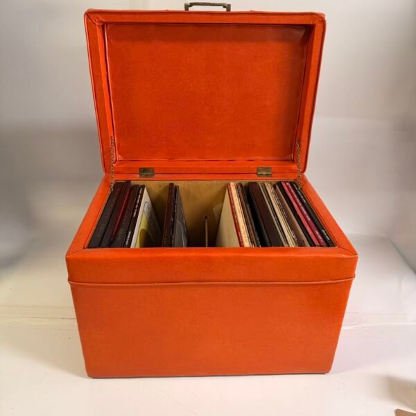 Vintage Orange Vinyl Record Storage Box w 21 Classical Vinyl Albums Retro