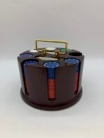 Vintage Wooden Poker Chip Carousel Set 214 Chips 2 Decks Cards Casino Caddy - Image 2