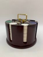 Vintage Wooden Poker Chip Carousel Set 214 Chips 2 Decks Cards Casino Caddy - Image 3