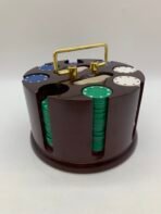 Vintage Wooden Poker Chip Carousel Set 214 Chips 2 Decks Cards Casino Caddy - Image 4