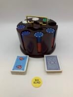 Vintage Wooden Poker Chip Carousel Set 214 Chips 2 Decks Cards Casino Caddy