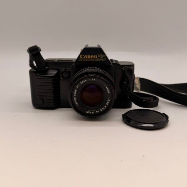 Canon T70 35mm SLR Film Camera w FD 50mm f/1.8 Lens Power Winder Tested /Japan