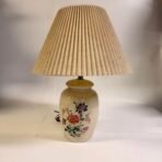 Vintage 1980 Floral Ceramic Table Lamp Leviton Socket Pleated Shade 24”