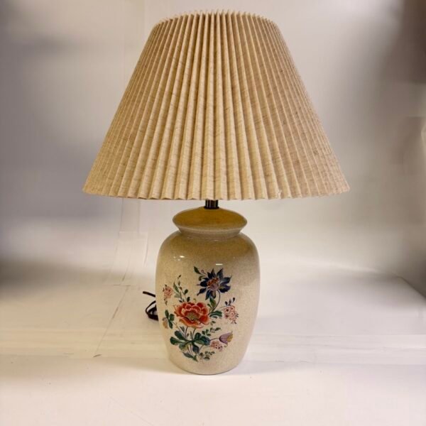 Vintage 1980 Floral Ceramic Table Lamp Leviton Socket Pleated Shade 24”