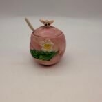 Vintage Japan Pink Apple Honey Pot Jam Jar Bee Lid Spoon #8426 Ceramic 1950s