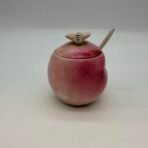 Vintage Japan Pink Apple Honey Pot Jam Jar Bee Lid Spoon #8426 Ceramic 1950s - Image 4