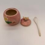Vintage Japan Pink Apple Honey Pot Jam Jar Bee Lid Spoon #8426 Ceramic 1950s - Image 5