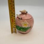 Vintage Japan Pink Apple Honey Pot Jam Jar Bee Lid Spoon #8426 Ceramic 1950s - Image 8