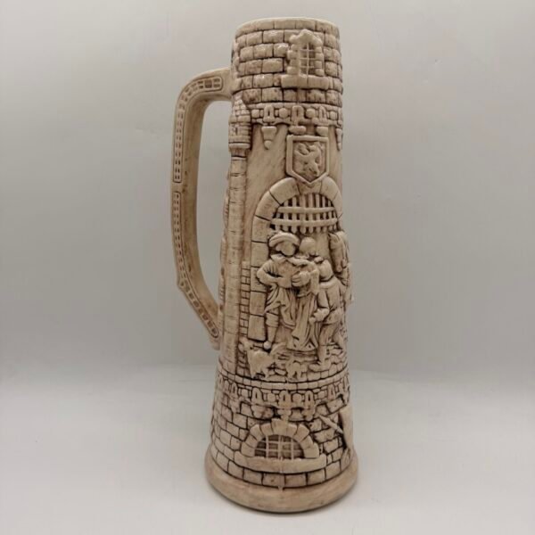Vintage Stefano Japan Castle Stein Tankard XMAS 1980 Medieval Knight Relief 16”