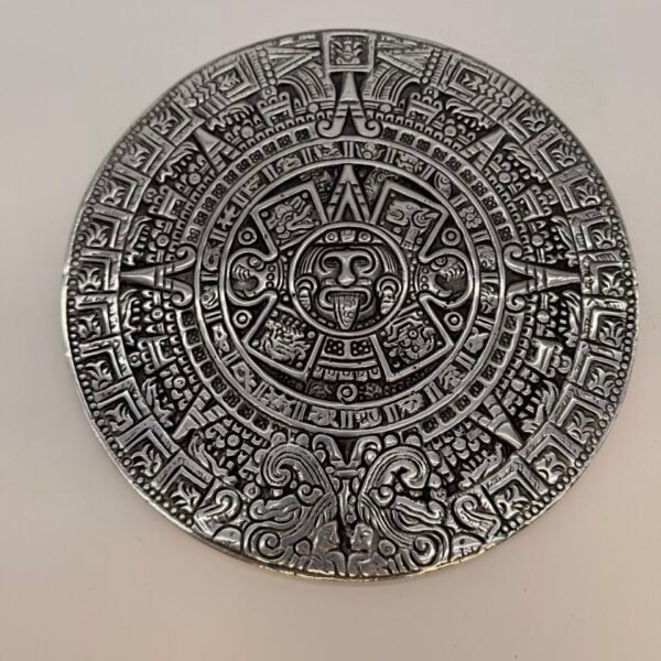 Vintage Silver Tone Aztec Mayan Calendar Wall Hanging Embossed 10” Plaque