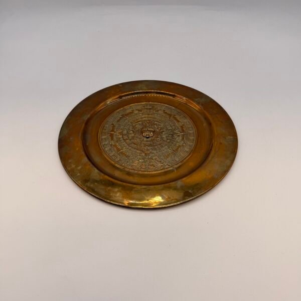 Vintage Brass Aztec Mayan Calendar Wall Hanging Embossed 11” Decorative Plate