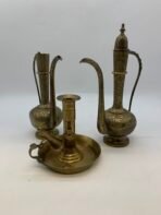 Persian Style Engraved Copper Brass Ewer Set With Candlestick Tray