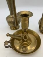 Persian Style Engraved Copper Brass Ewer Set With Candlestick Tray - Image 3