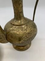 Persian Style Engraved Copper Brass Ewer Set With Candlestick Tray - Image 4