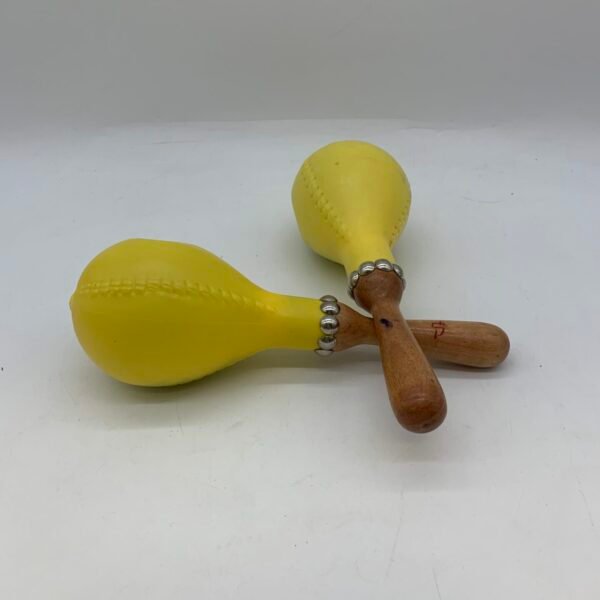 Style Yellow Maracas Pair Wooden Handle Rhythm Shakers