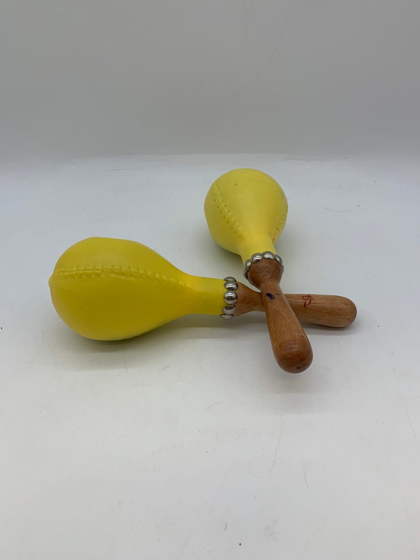 IMG_5940 Style Yellow Maracas Pair Wooden Handle Rhythm Shakers - Image 1