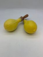 Style Yellow Maracas Pair Wooden Handle Rhythm Shakers - Image 3