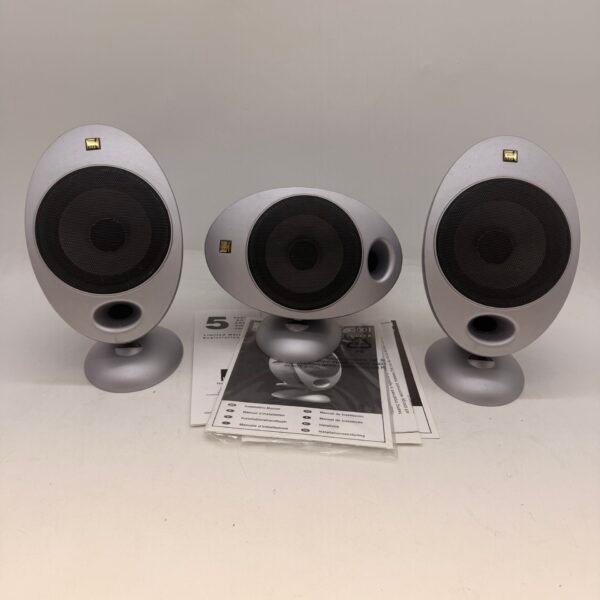 KEF HTS2001 3-Piece Home Theater Satellite Speaker Set Silver Tested Working