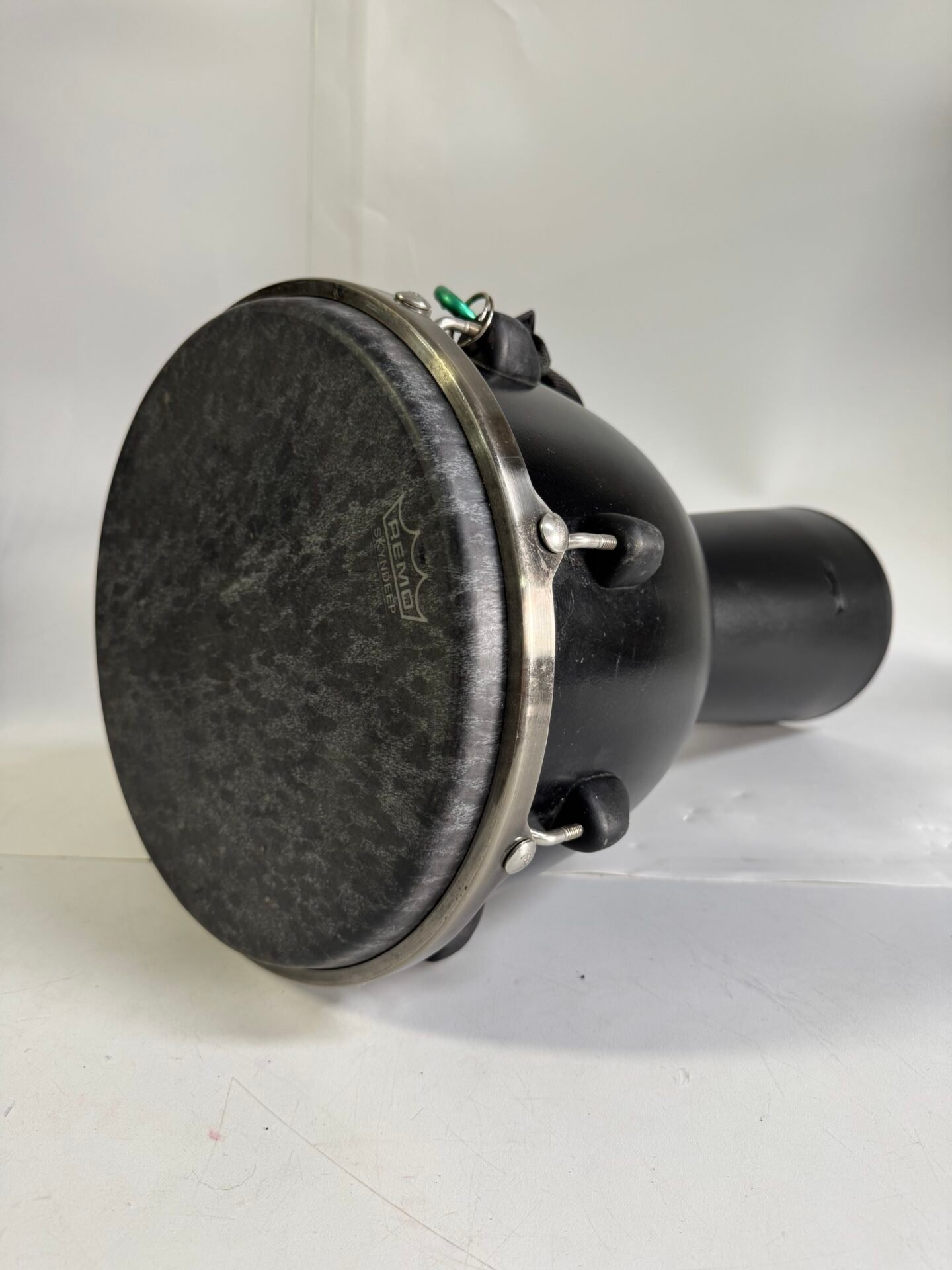IMG_7832 Remo Mondo Djembe 12" Hand Drum Black Skyndeep Head w/ Shoulder Strap USA - Image 1