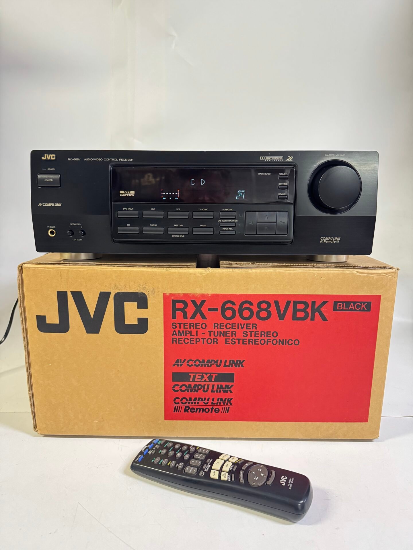 IMG_0345 JVC RX-668VBK Stereo Audio/Video Receiver Bundle w/ Original Box Remote - Image 1